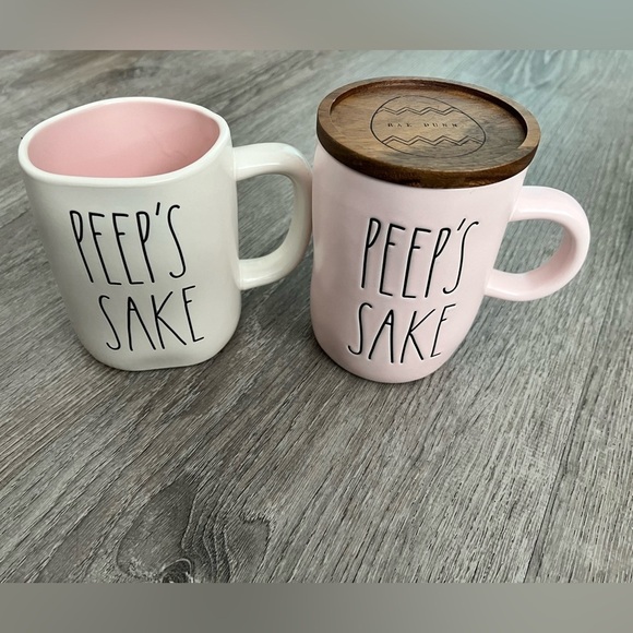 Rae Dunn Peeps sake mug set of 2 white pink w one topper - Picture 1 of 4